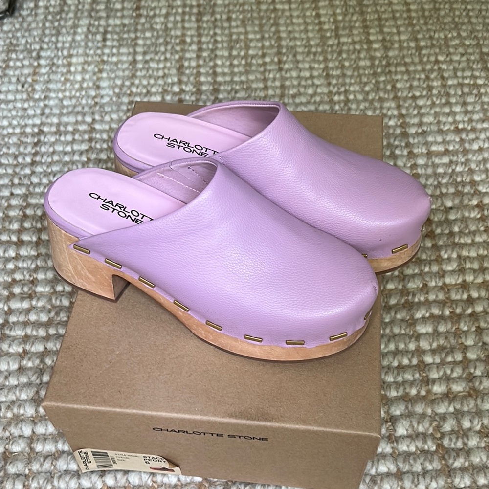 Charlotte Stone Purple Mules with Wooden Sole